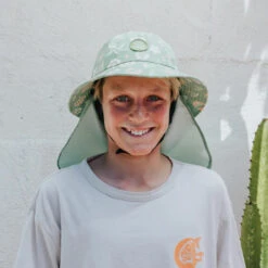 Plow Surf Co. | Gumnut Green Floral | Plow Surf Hat | Surfing Hat | Beach + Water Activity Headwear | -Surf Board Pro Store Buy Plow Surf Co Gumnut Green Floral Surfing Hat With Chin Strap Boys 83242.1692943844